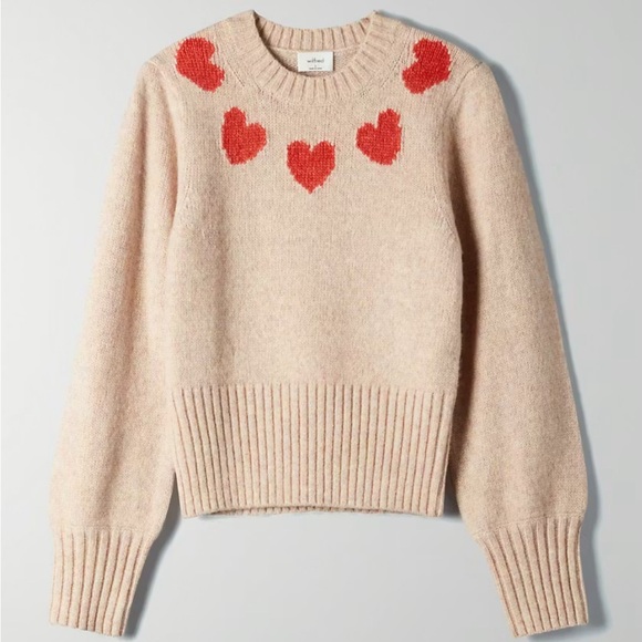 ARITZIA WILFRED CASHMERE WOOL  POESY Heart Pattern Beige Sweater SIZE LARGE NWOT - Picture 2 of 12
